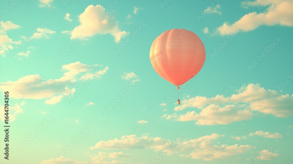 Obraz premium Hot air balloon floats in a blue sky with scattered white clouds.
