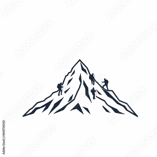 Stylized mountain climbers ascending a peak in an adventurous illustration on a clean white background
