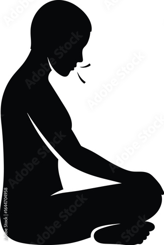 Silhouette of a woman in a meditative yoga pose, sitting in lotus position for relaxation, mindfulness, and spiritual practice