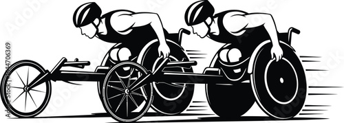 Two wheelchair athletes racing, showcasing determination and speed of disabled athletes in a competitive sporting event