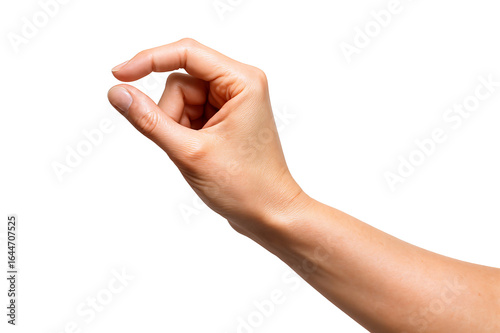 A close-up of a person's hand making a pinching gesture against a transparent background.