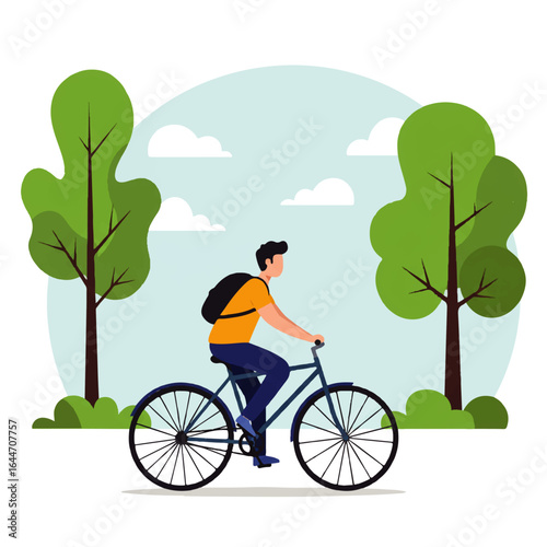 Backpacker Cycling in Scenic Park Vector