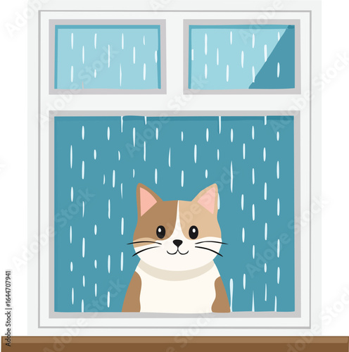 Wallpaper Mural Cat Looking Out Window on Rainy Day – Cute Pet in House Vector Illustration Torontodigital.ca