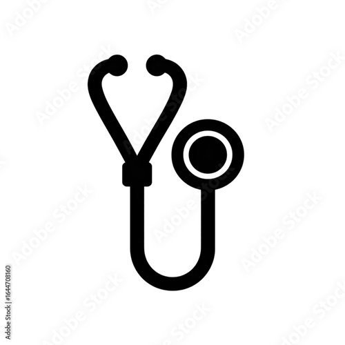A dark and simple line drawing of a stethoscope on a black background in a minimalist style on transparent background