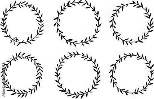 Floral Heart Wreaths & Love Banner Line Art Set" vector bundle