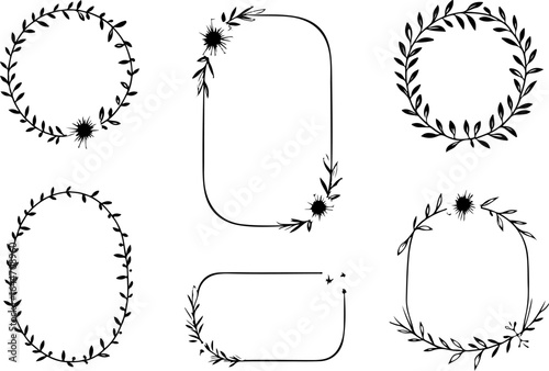 Floral Heart Wreaths & Love Banner Line Art Set" vector bundle