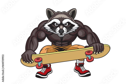 raccoon skateboarding cartoon vector retro design