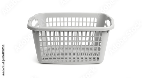 Empty White Plastic Laundry Basket on White Background - Household Cleaning and Storage