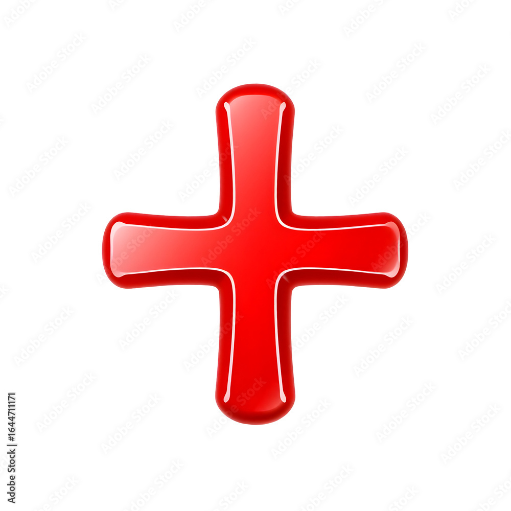 Fototapeta premium Glossy 3D Red Plus Sign for Addition and Mathematics