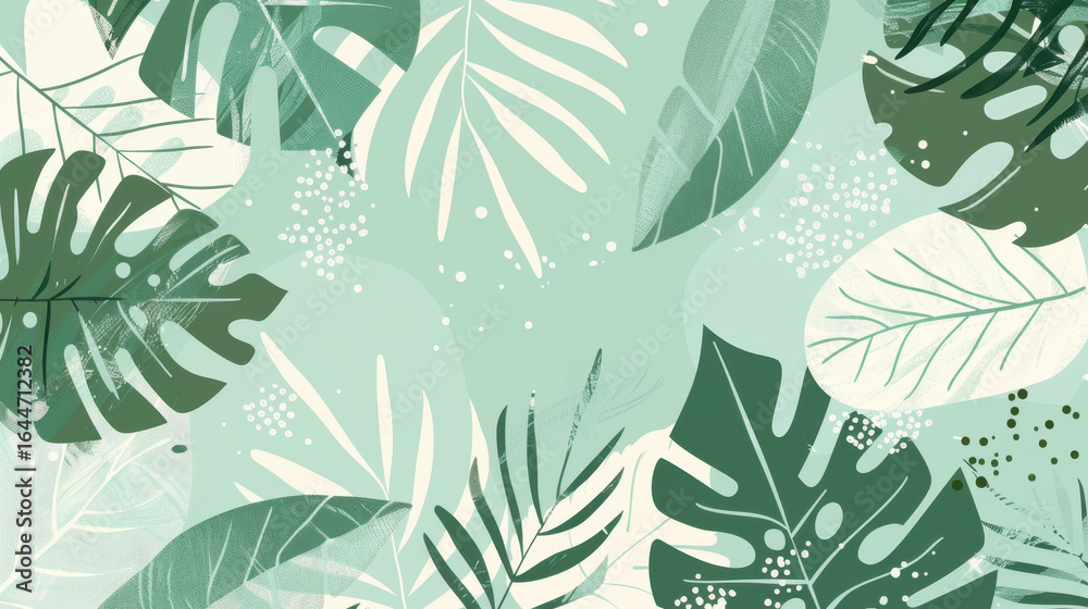 Fototapeta Abstract tropical leaf pattern in shades of green and teal