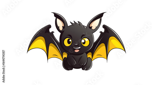 Charming cartoon bat with bright eyes and happy expression, perfect for Halloween designs, children's books, and spooky season marketing materials