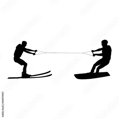 Water skier and wakeboarder pulling rope water skiing
