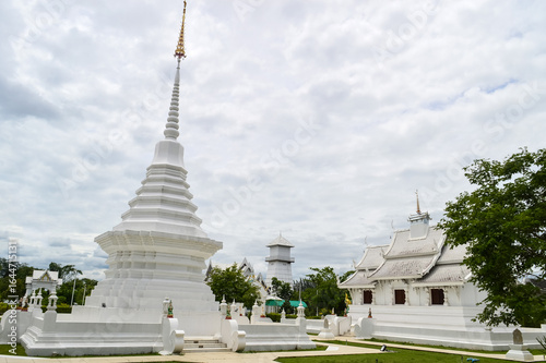 White Pagoda and White Church, Lanna Architecture, Symbols of Buddhism, South East Asia at Wat Thip Apsara Morin (Wat Noi Wang Sakae), Chiang Mai, Northern Thailand
