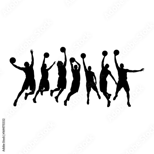 Basketball players jumping with balls action sports