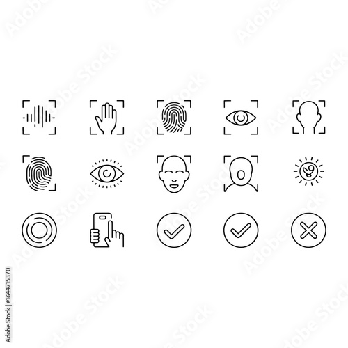 Biometric identification icons collection fingerprint
