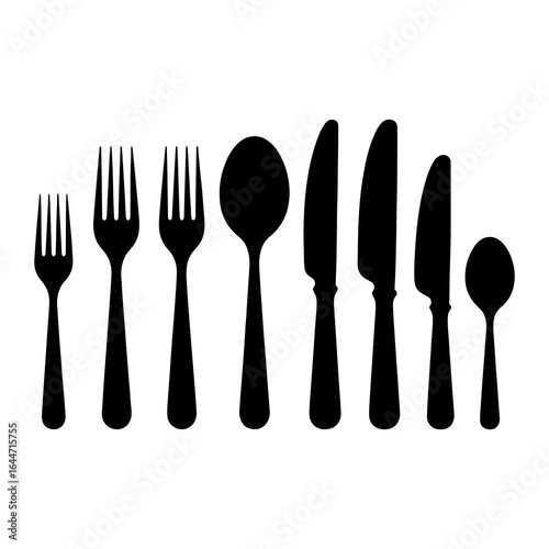 Black cutlery collection on white background forks