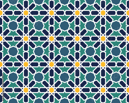 Geometric Moroccan Islamic Mosaic Zellige (Zellij) Seamless pattern ornament Design Background