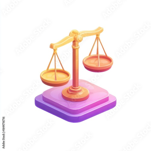 Isometric illustration of golden scales.  Balanced,  justice,  equilibrium,  symbol