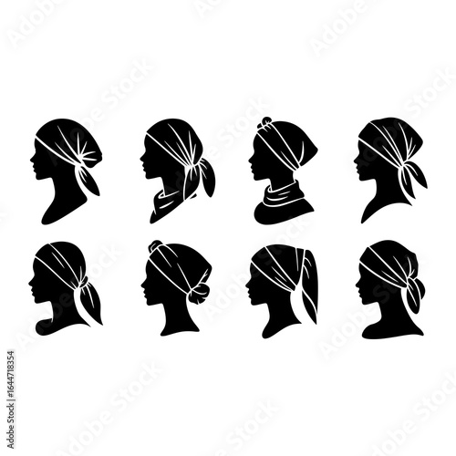 Diverse headscarf styles on female silhouettes bandana