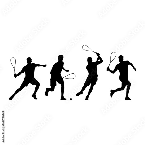 Racquet sport players in action silhouette people