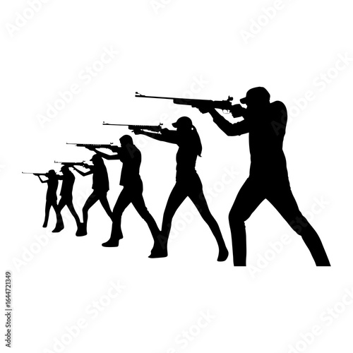 Silhouette shooters aiming rifles people shooting