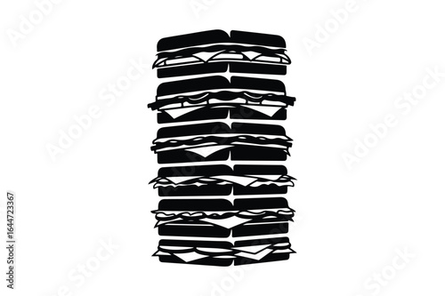 Stack of black silhouette sandwiches with visible fillings stacked food