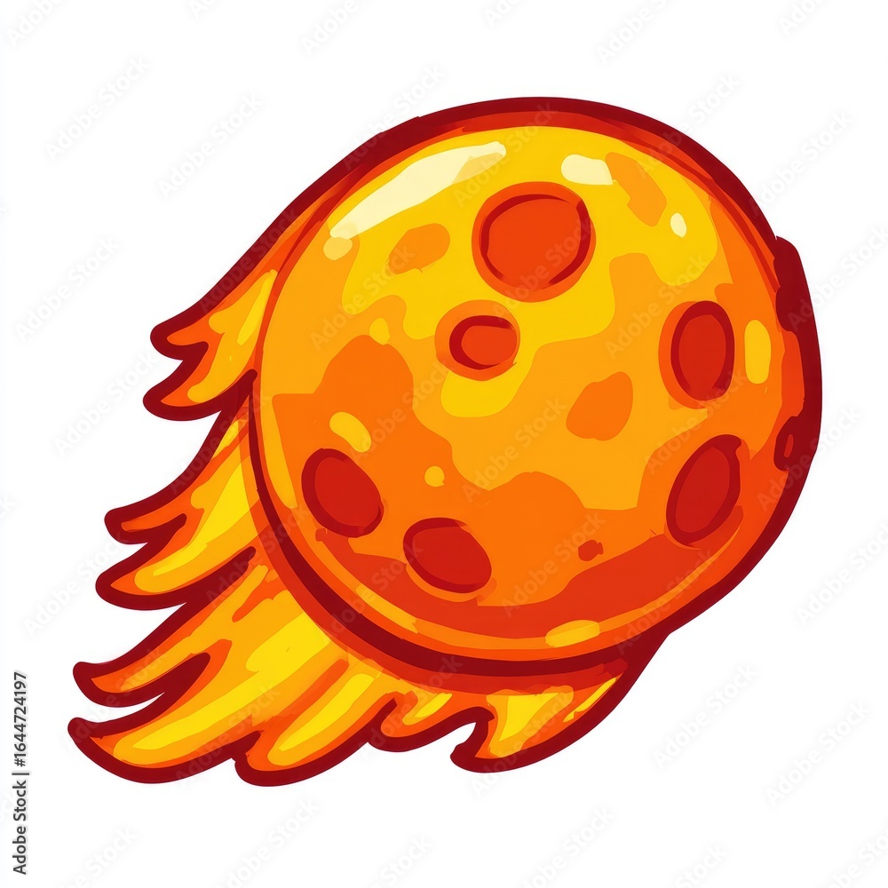 Fototapeta premium Cartoon orange celestial body with fiery tail