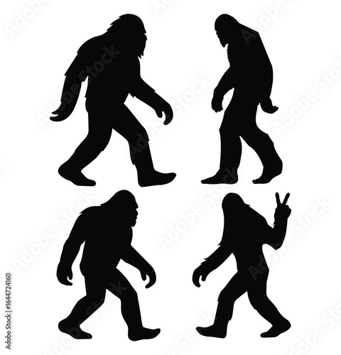 Bigfoot Silhouette Set, Bigfoot illustration, Bigfoot icon Silhouette, Bigfoot Silhouette illustration