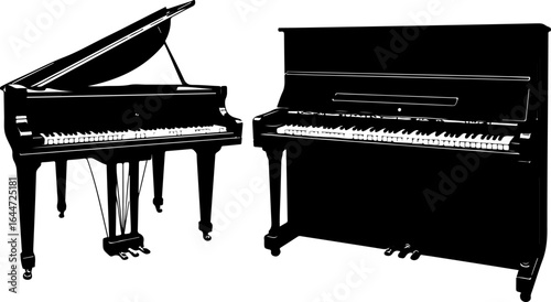 "Grand Piano and Upright Piano Silhouette Illustration" vector