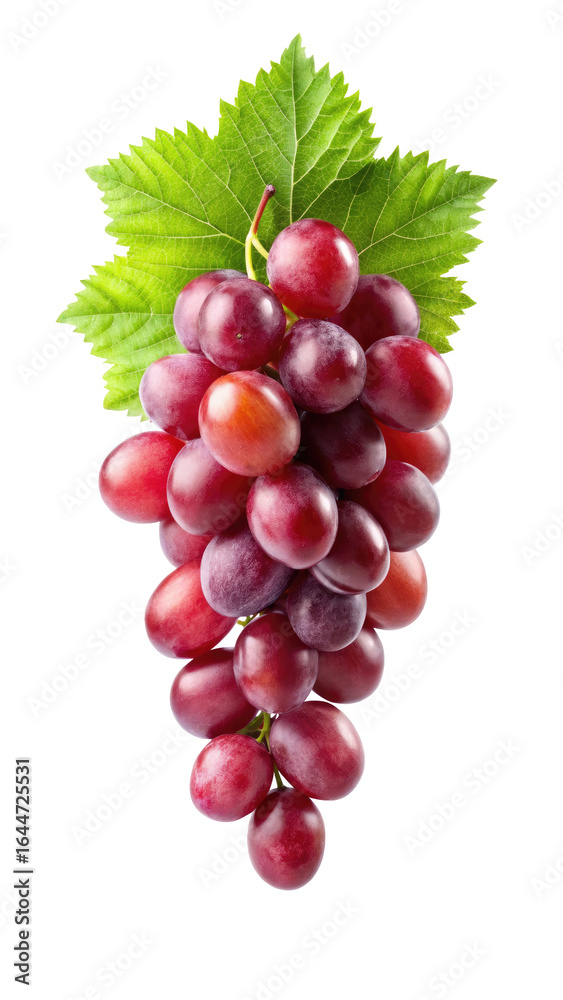 Fototapeta premium Red Grape with Leaves Isolated on White Background