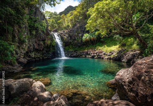Lush waterfall cascading into a tranquil pool (1)