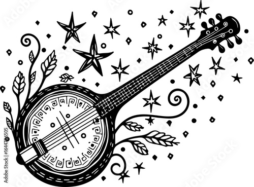 Floral Banjo: Artistic Music Silhouette Design" vector bundle