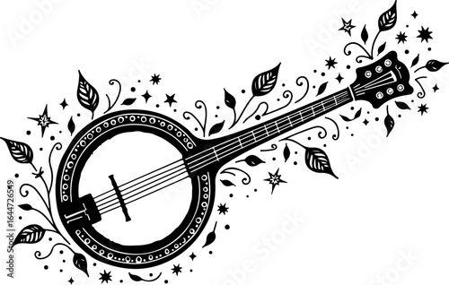 Floral Banjo: Artistic Music Silhouette Design" vector bundle