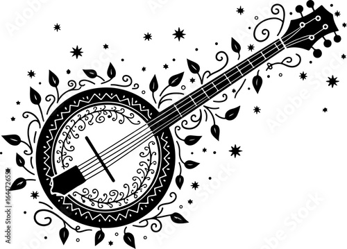 Floral Banjo: Artistic Music Silhouette Design" vector bundle