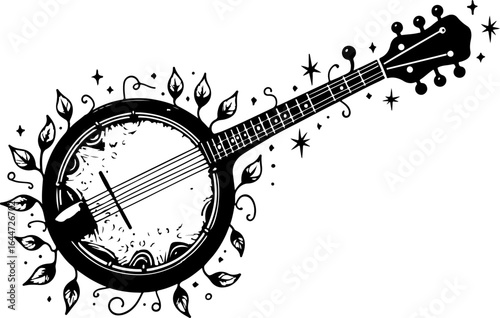 Floral Banjo: Artistic Music Silhouette Design" vector bundle