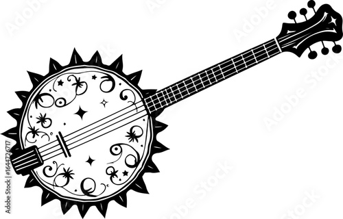 Floral Banjo: Artistic Music Silhouette Design" vector bundle