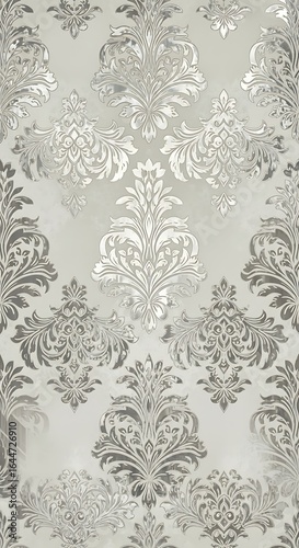 Ornate silver floral pattern wallpaper for luxurious interiors and backgrounds design