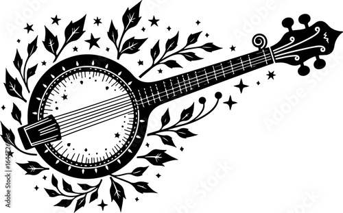 Floral Banjo: Artistic Music Silhouette Design" vector bundle