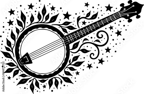 Floral Banjo: Artistic Music Silhouette Design" vector bundle