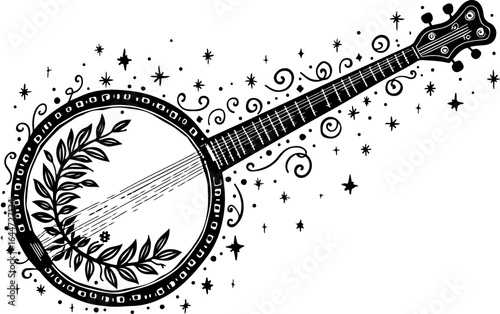 Floral Banjo: Artistic Music Silhouette Design" vector bundle
