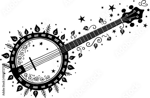 Floral Banjo: Artistic Music Silhouette Design" vector bundle