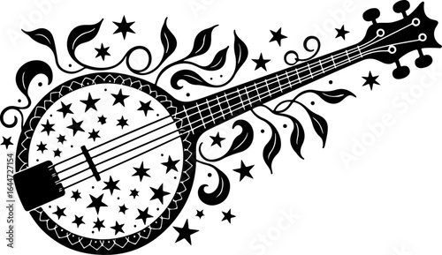 Floral Banjo: Artistic Music Silhouette Design" vector bundle
