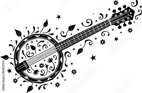 Floral Banjo: Artistic Music Silhouette Design" vector bundle
