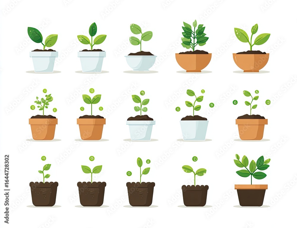 Fototapeta premium Plant growth stages in pots, flat design