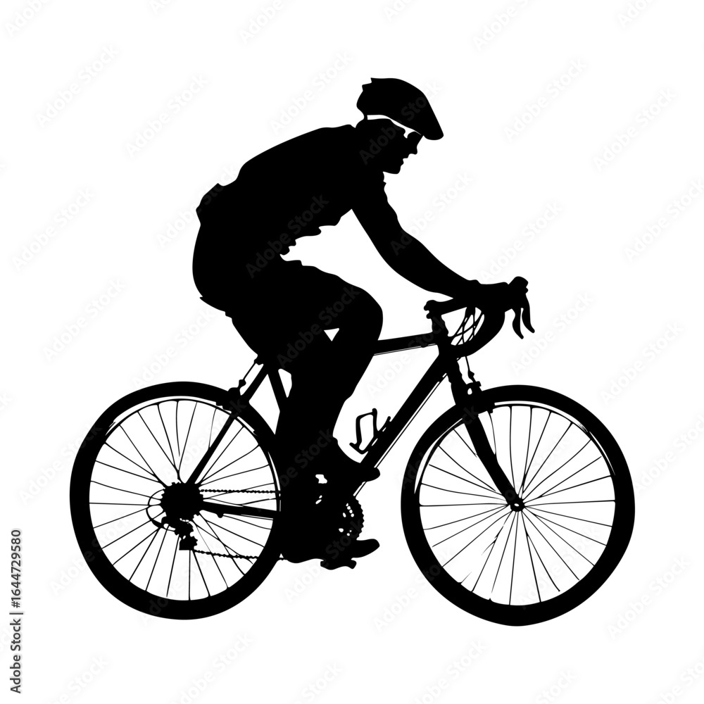 Naklejka premium Cyclist Riding Bicycle Silhouettes Clipart On White Background