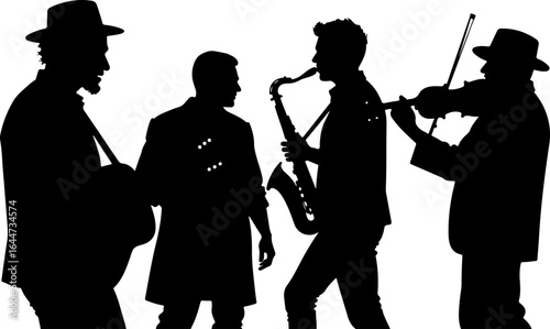 Jazz Band Silhouette Performing Vector Bundle