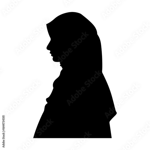 Muslim Woman Praying Silhouettes Set Clipart on White Background