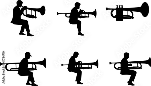 brass instruments silhouettes vector set  vector bundle
