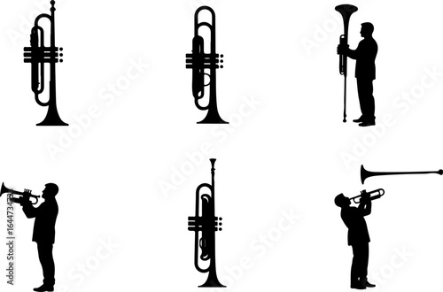 brass instruments silhouettes vector set  vector bundle