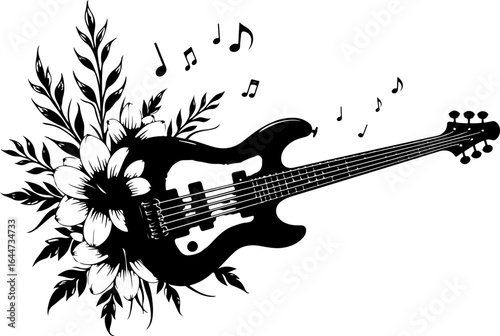 Melodic Bloom: Floral Electric Guitar Silhouette Art" vector bundle